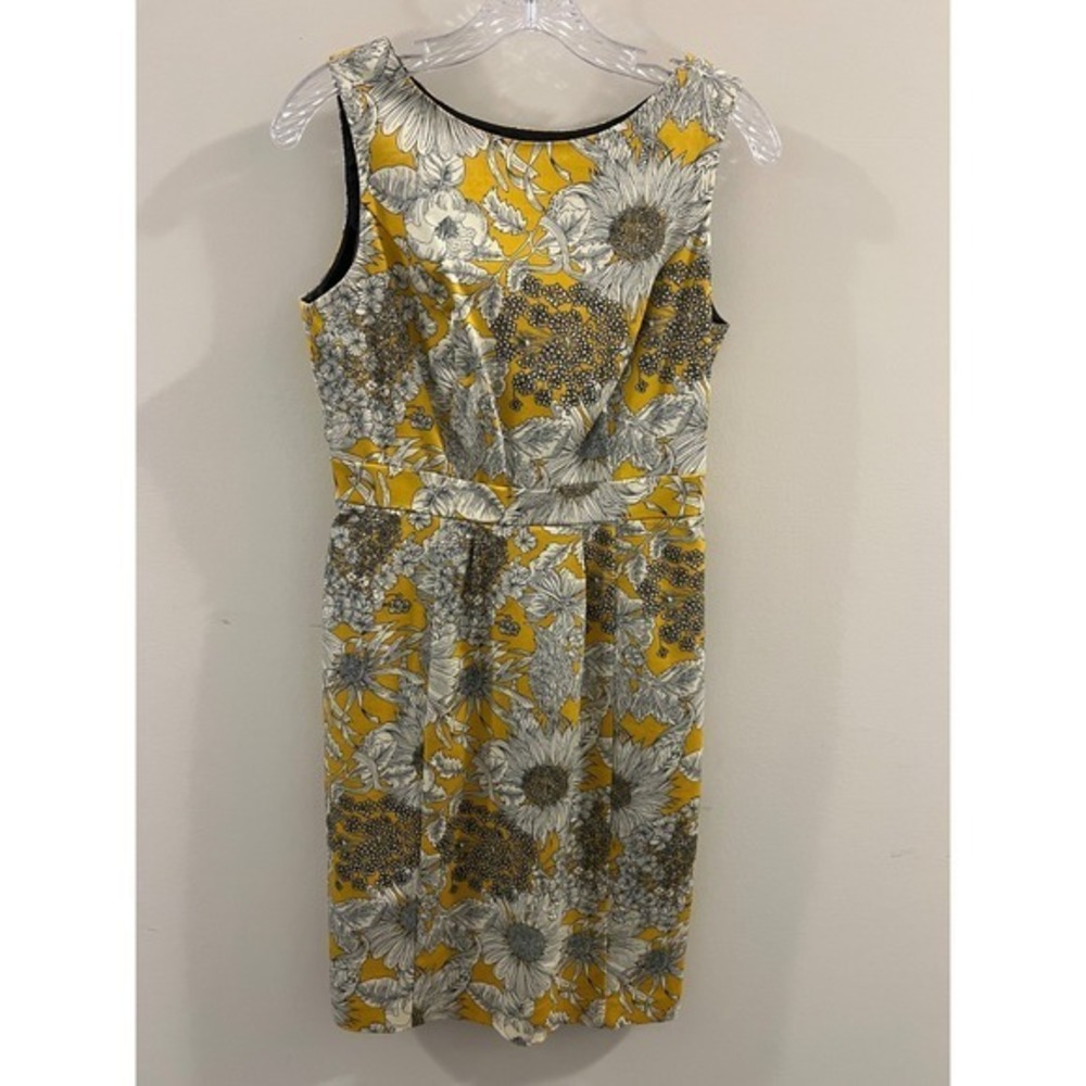 Liberty of London Target Sheath Dress 2 Yellow Sunflower Floral Sleeveless Lined